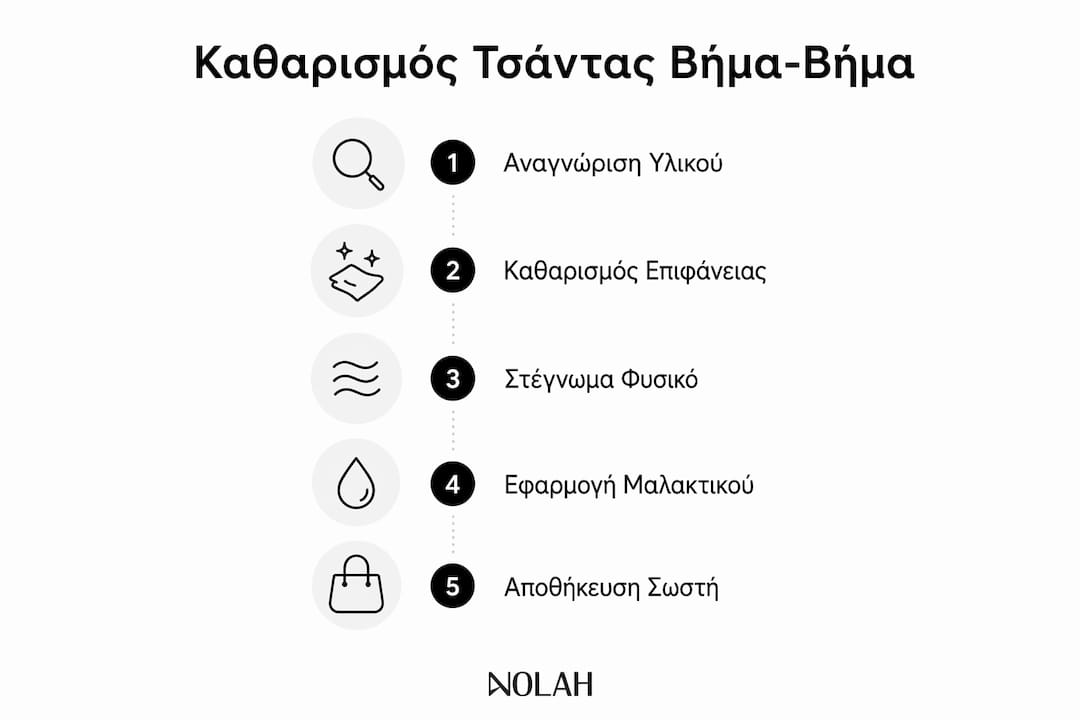 Εικονογραφημένος οδηγός με όλα τα βήματα για σωστή φροντίδα της τσάντας σας