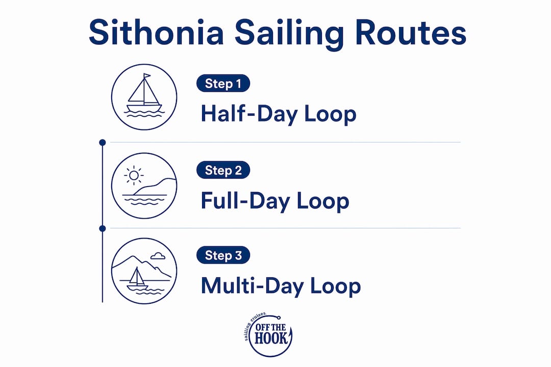 Infographic showing key Sithonia sailing routes steps