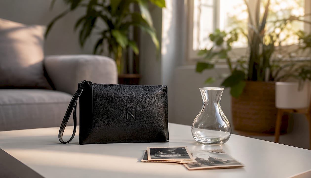 Τσάντα clutch και πορτοφόλι Nolah σε μια κομψή, boutique ατμόσφαιρα που κλέβει τις εντυπώσεις.