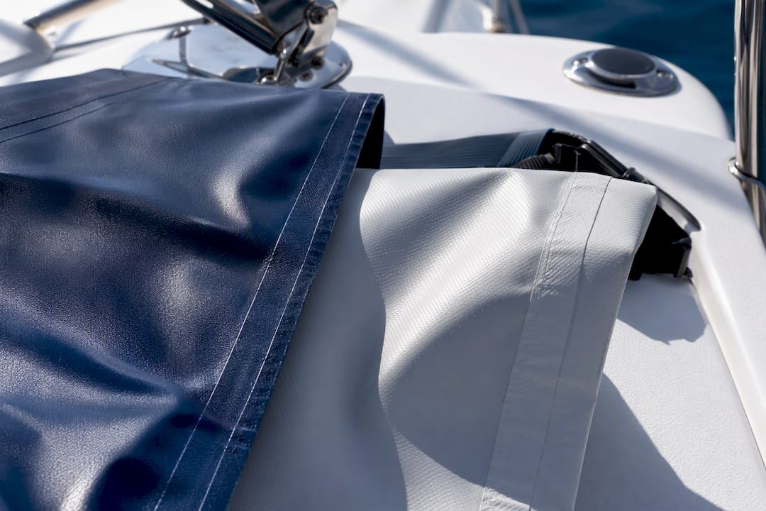 Waterproof fabric and taped seams close-up on yacht