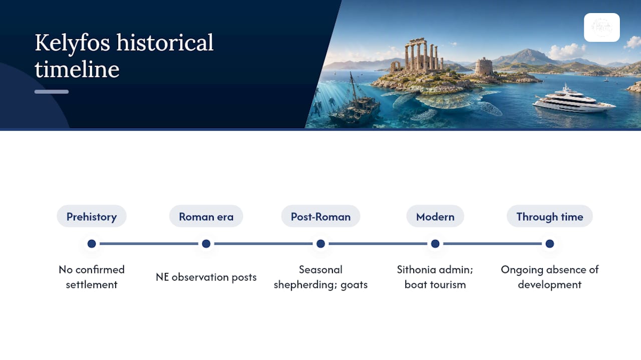 Timeline of Kelyfos Island history and usage