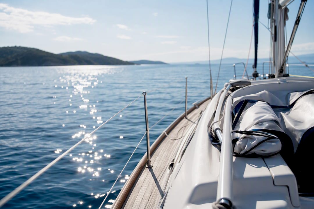 Calm morning sailing view from yacht deck