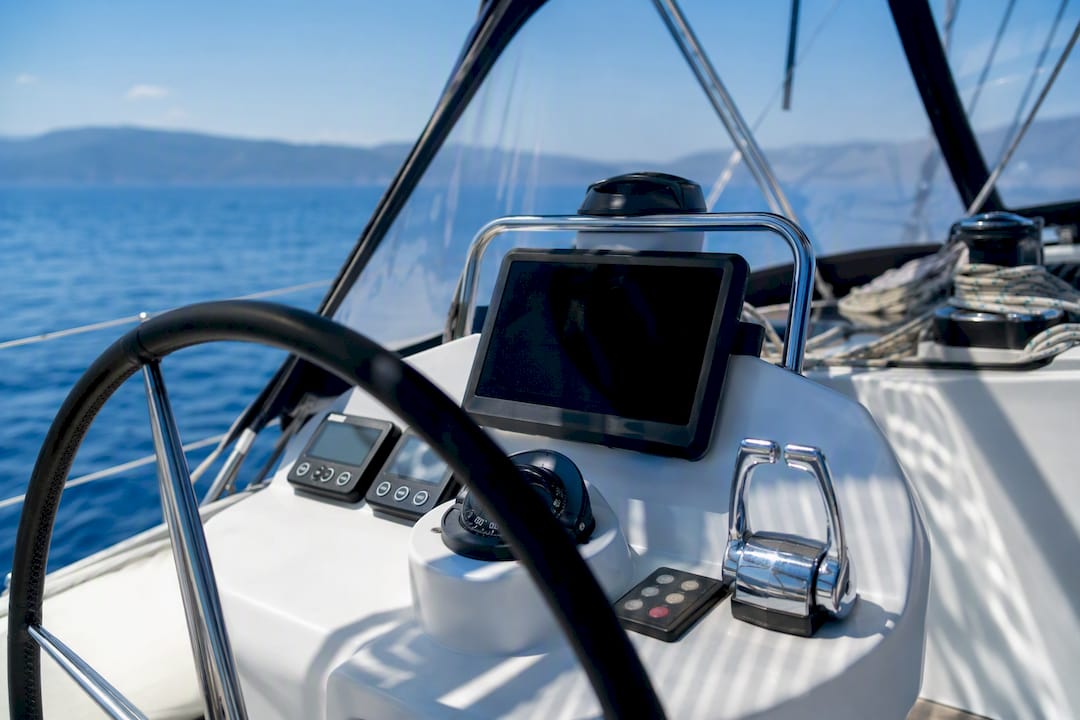 Yacht helm with navigation instruments