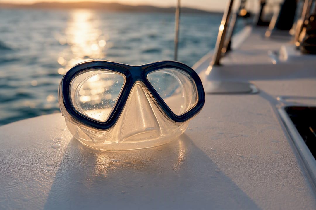 Snorkeling mask testing fit on yacht deck