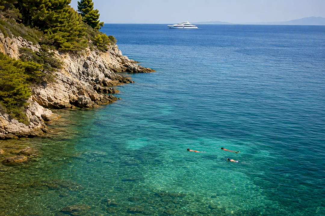 Sheltered calm bay on Halkidiki coast ideal for beginners