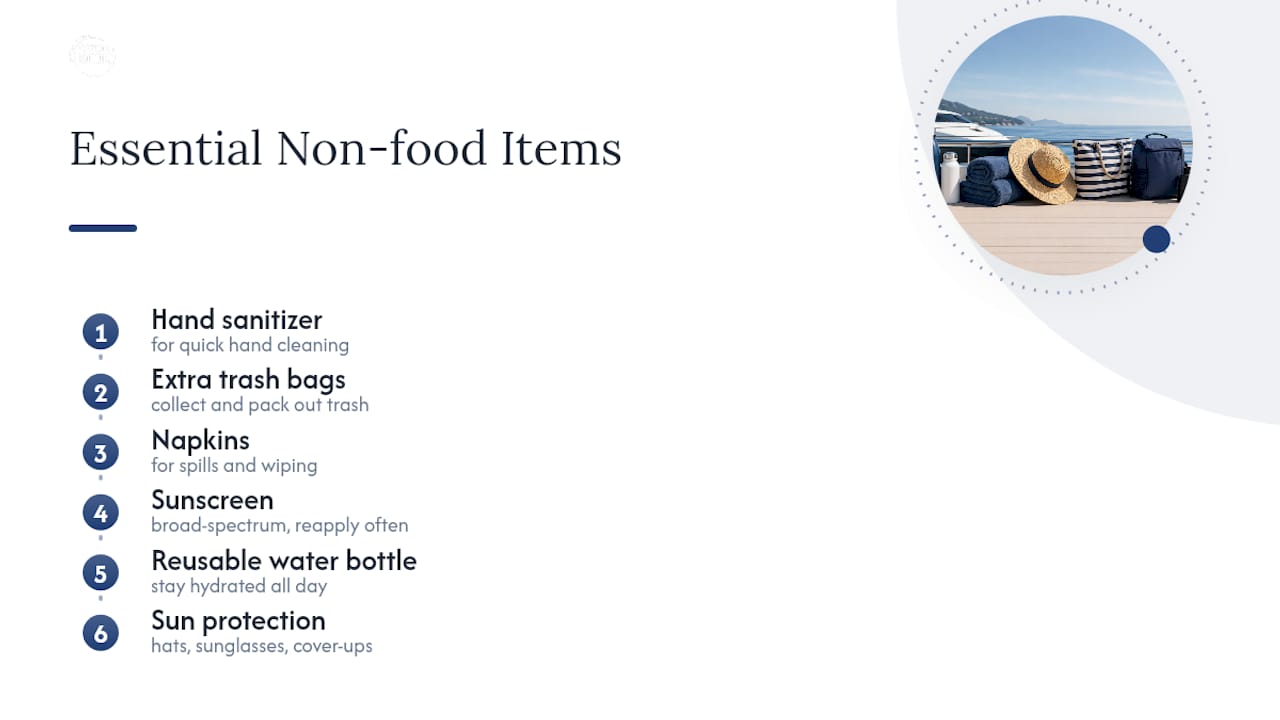 Diagram of essential non-food boat tour items