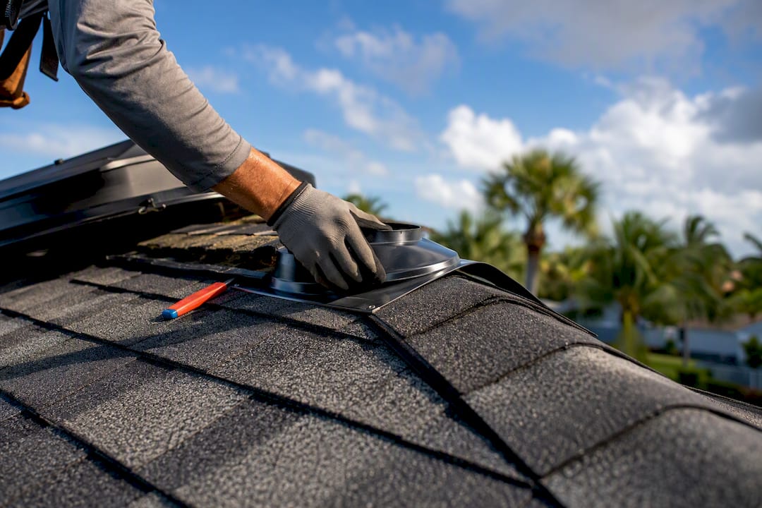 Installer positioning attic ventilation collar