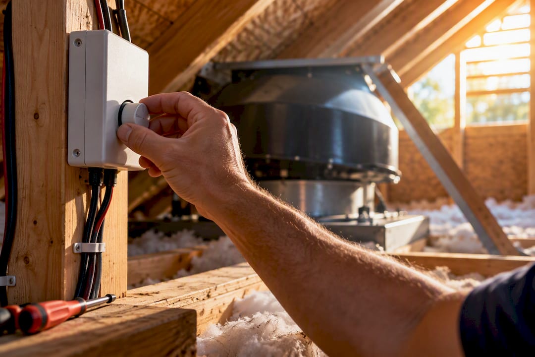 Hand adjusting attic fan thermostat controller