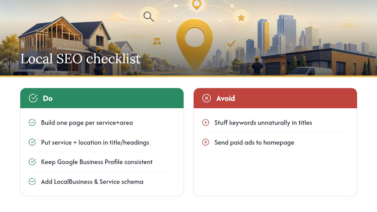 SEO best practices specific to contractor landing pages — overview diagram