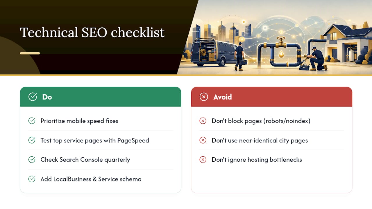 Technical SEO essentials for plumbers — overview diagram