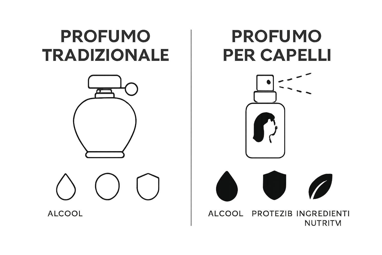 Infographic comparing hair perfume and traditional perfume features.