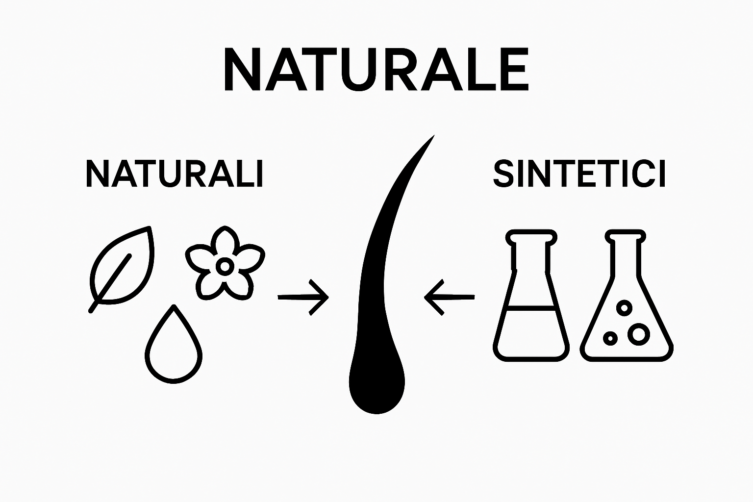 Visual icons comparing natural and synthetic ingredients in hair perfumes