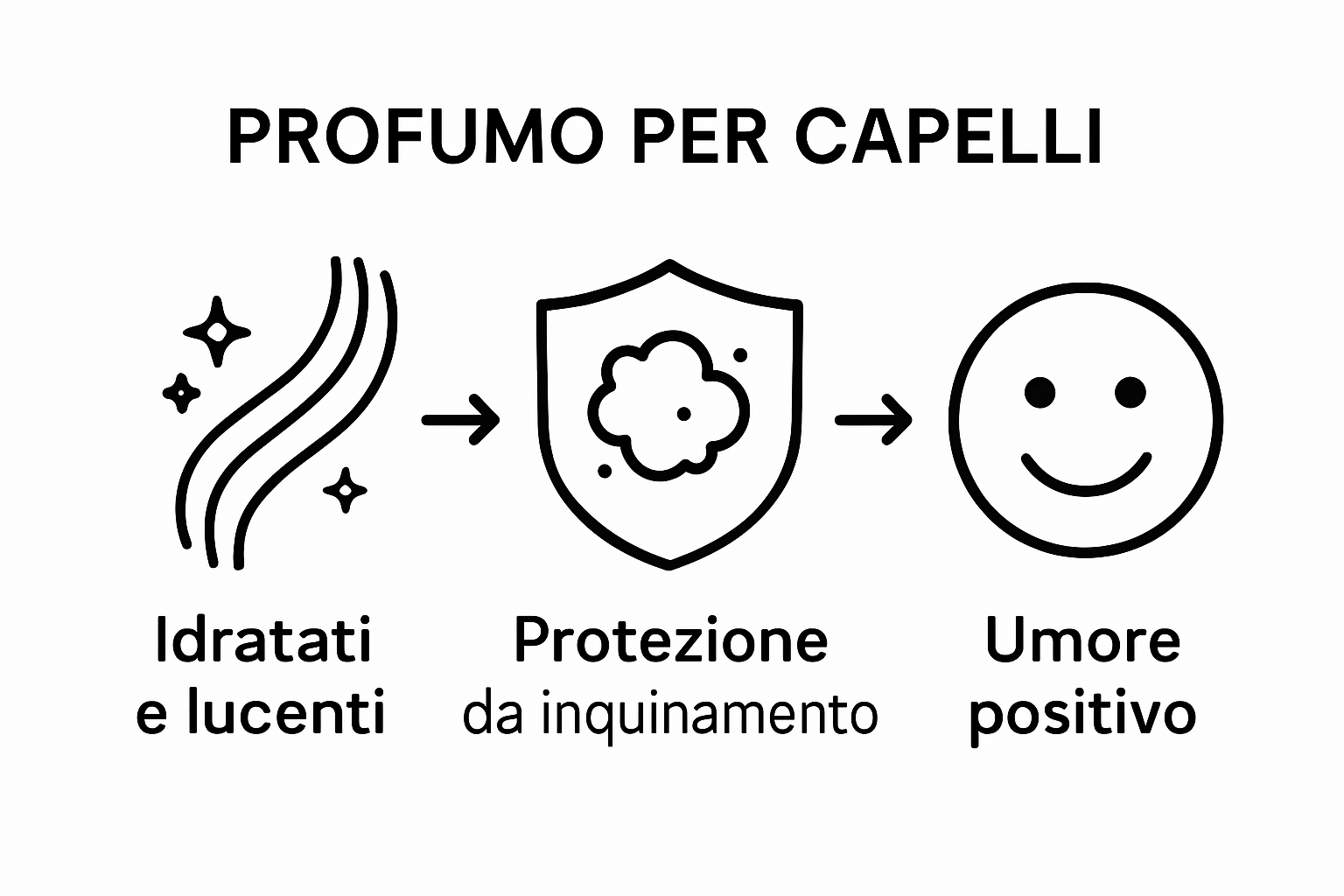 Infographic showing key benefits of hair perfume: nourishment, protection and mood boost.