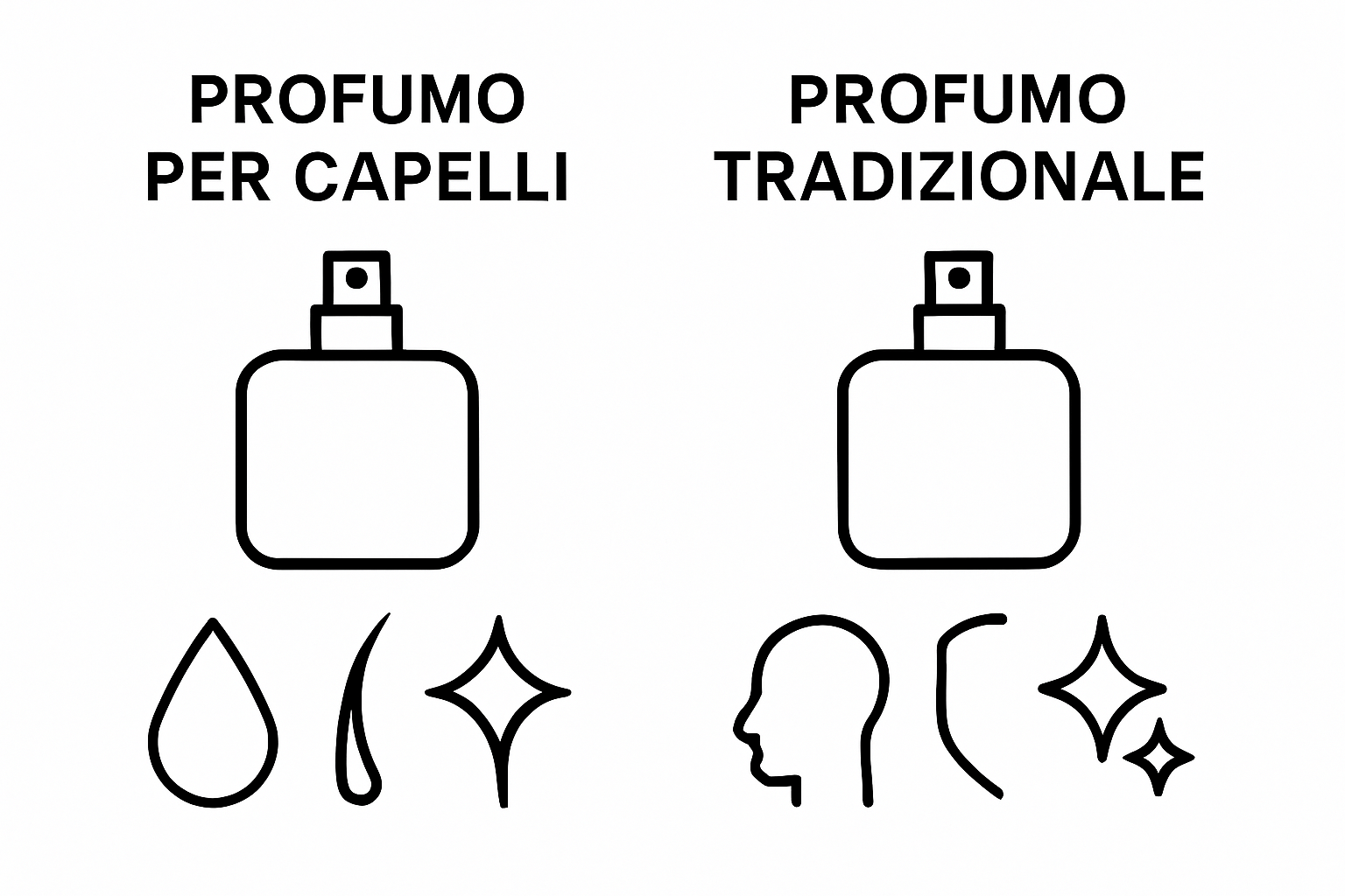 Comparison of hair perfume and traditional perfume using icons.