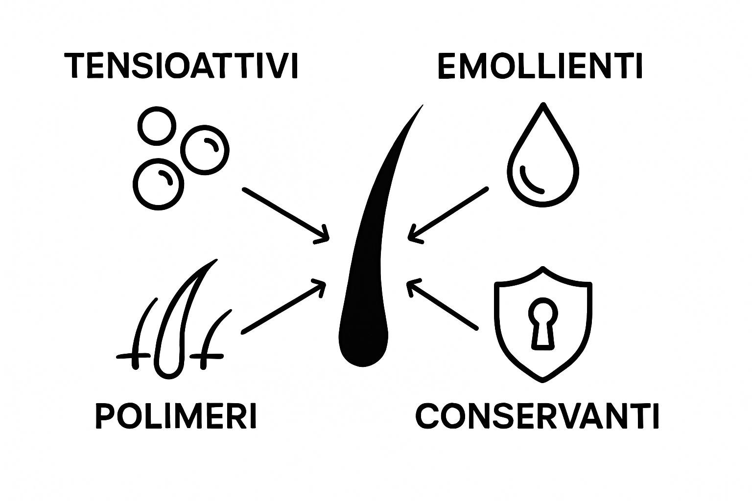 Visual summary of main ingredient categories in hair cosmetics