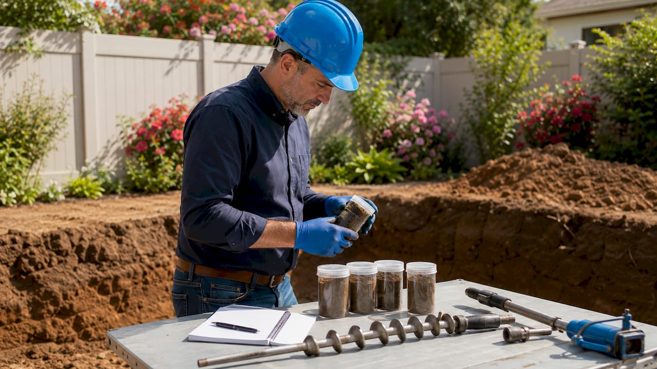 Engineer inspecting soil and foundation crack