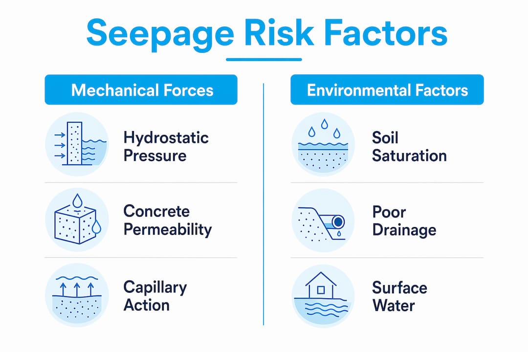 Infographic showing root causes of basement seepage
