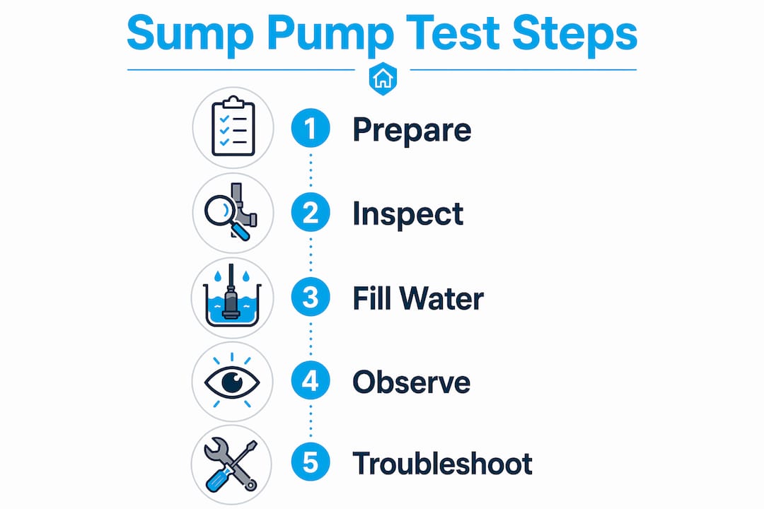 Infographic illustrating sump pump test steps