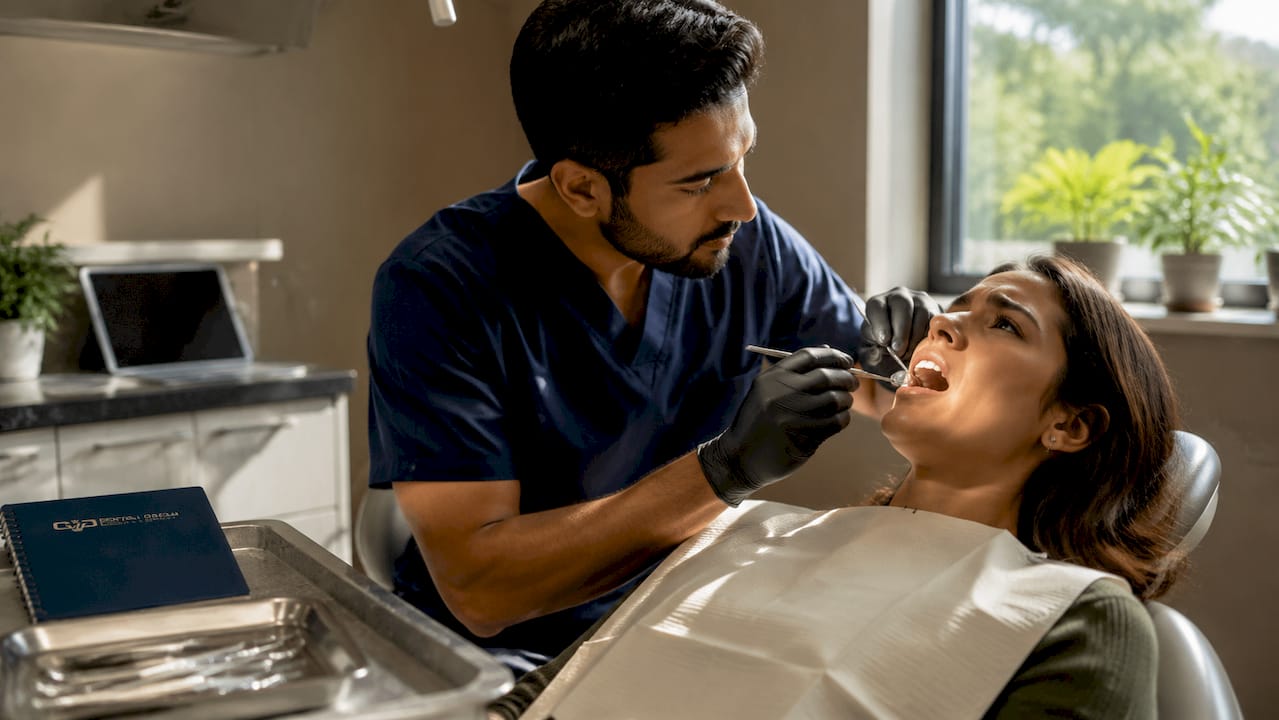 Dentist examining patient's tooth pain