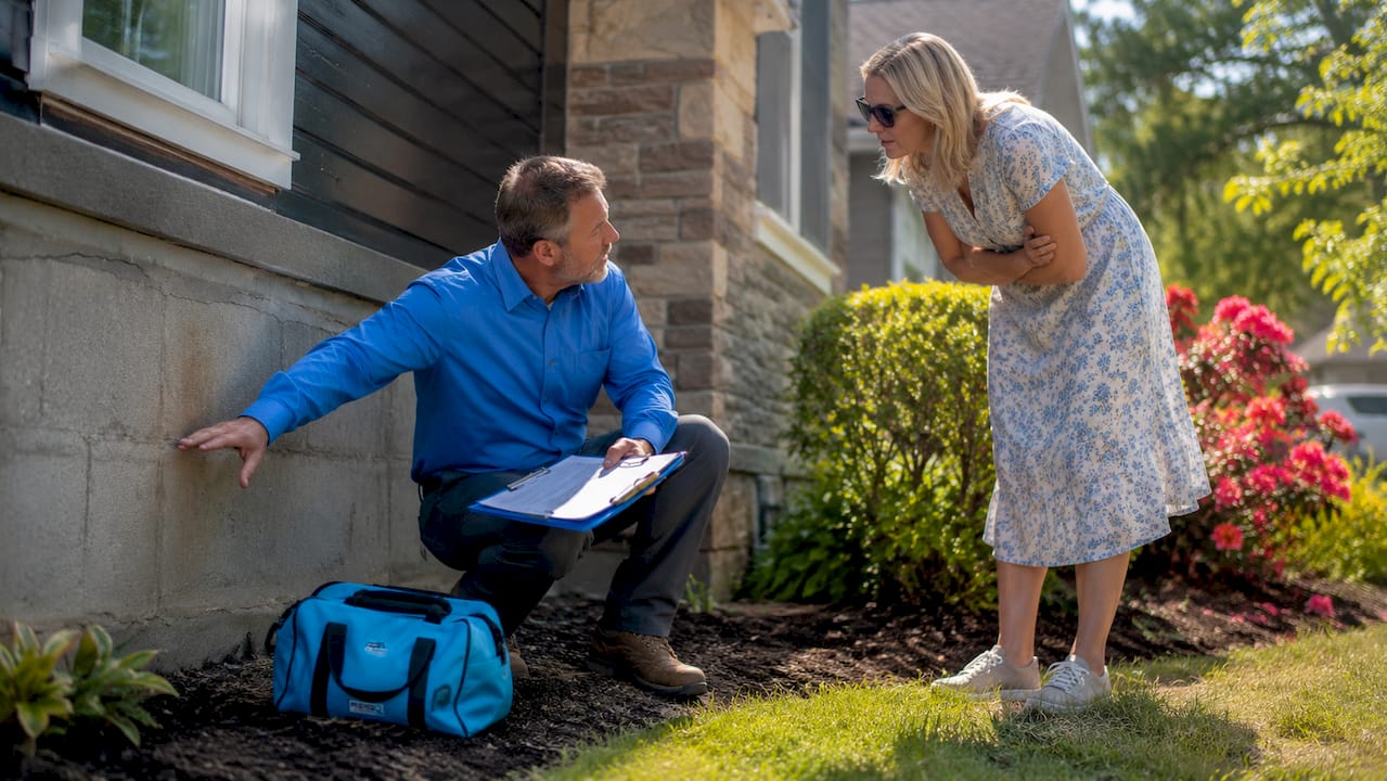 Contractor and homeowner discussing foundation repair permit