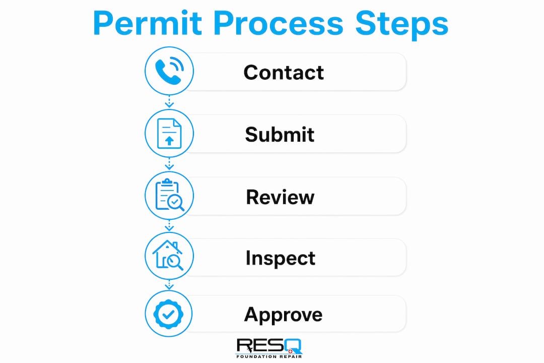 Infographic illustrating foundation repair permit steps