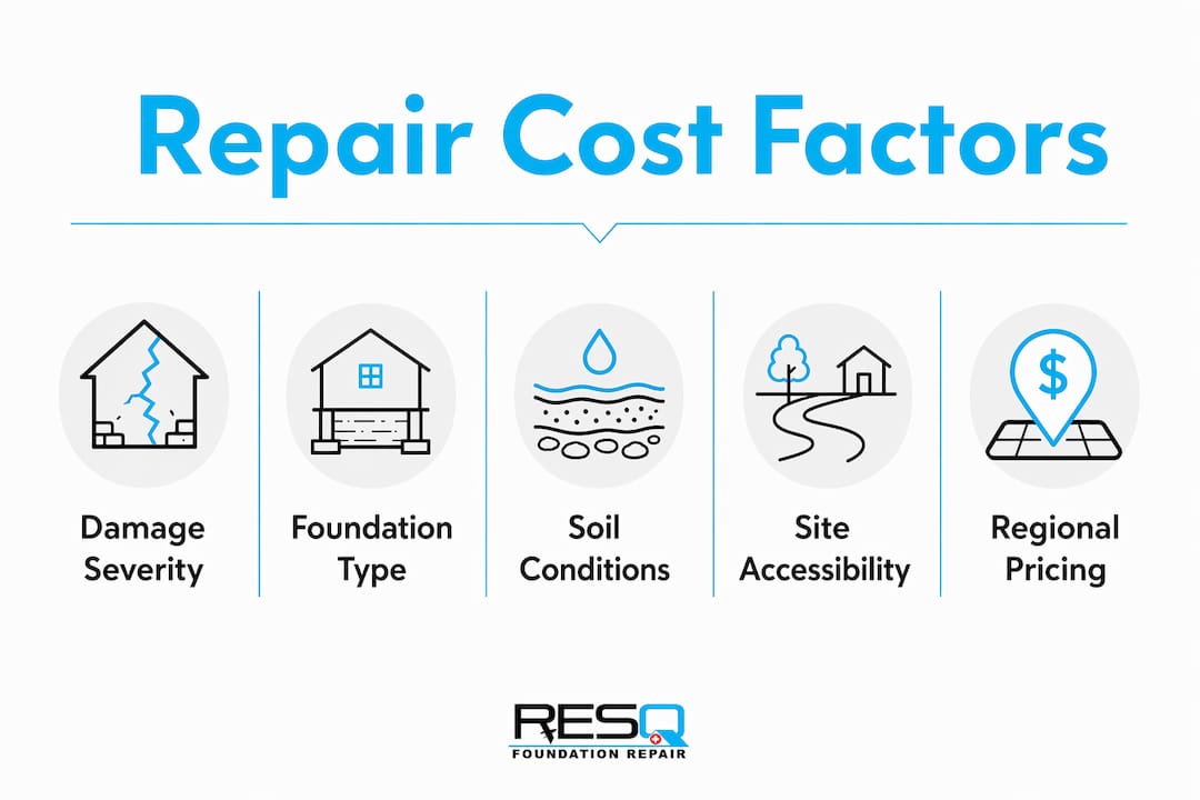 Infographic illustrating key foundation repair cost factors