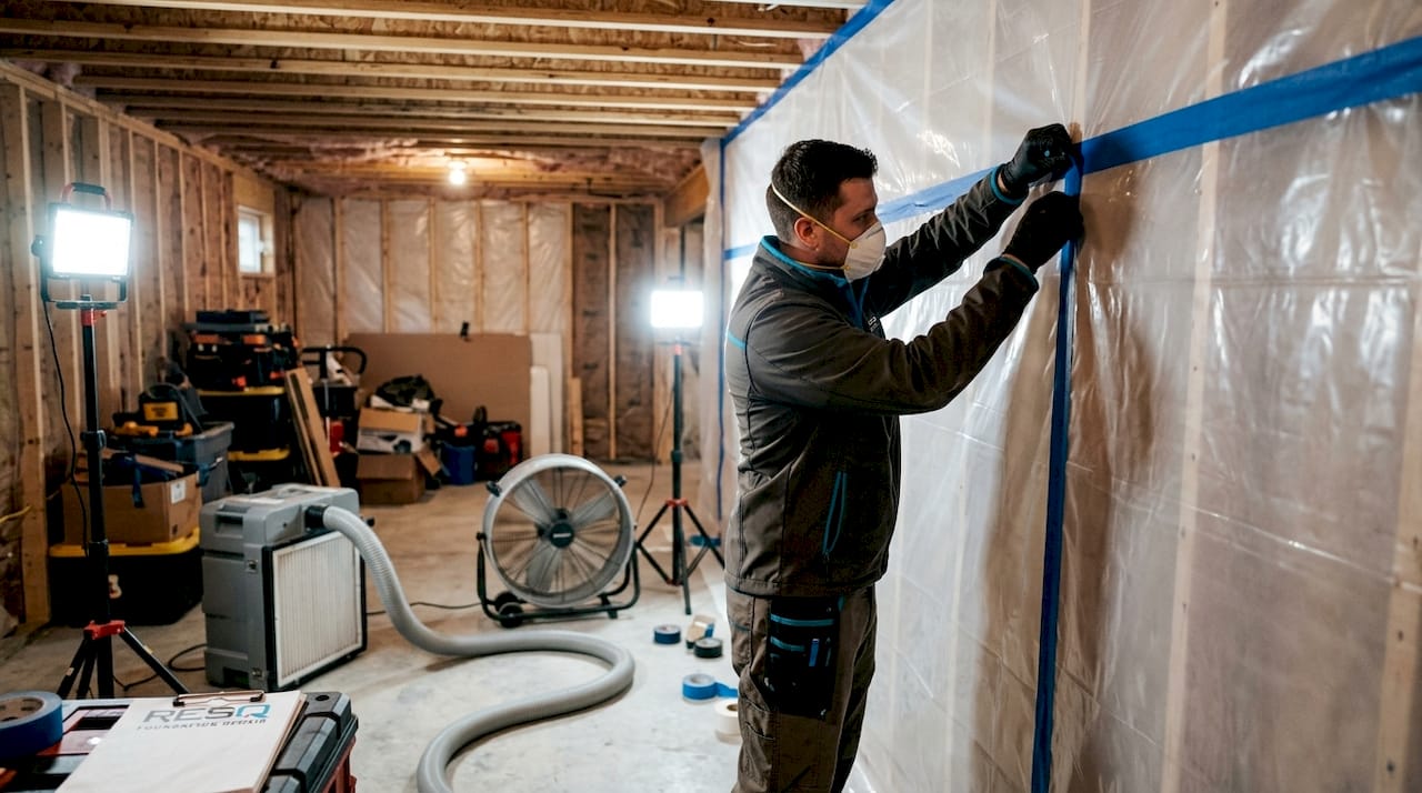 Professional mold remediation containment in crawl space