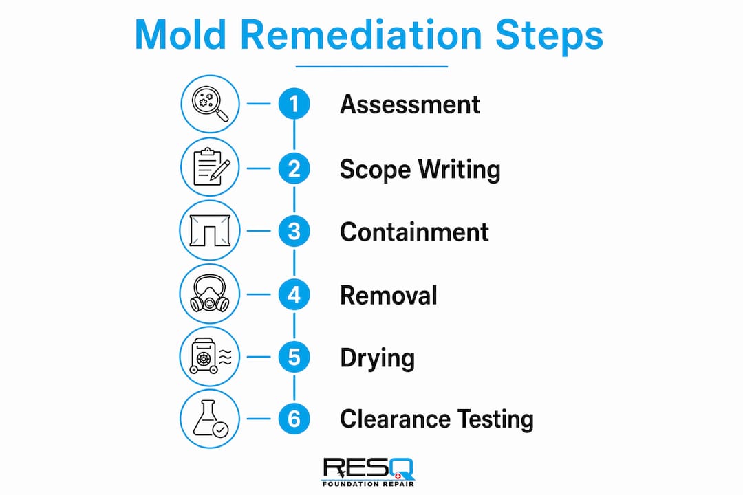 Infographic illustrating mold remediation process steps