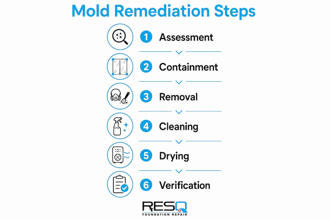 Infographic outlining mold remediation step-by-step process