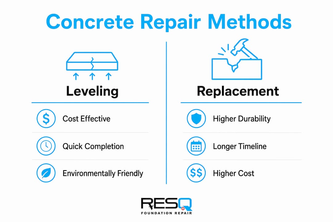 Infographic comparing concrete leveling and replacement