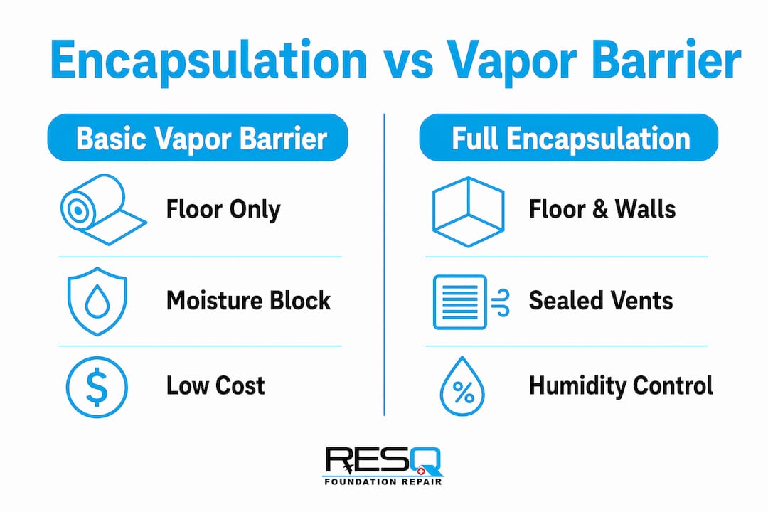 Infographic comparing encapsulation and vapor barrier features