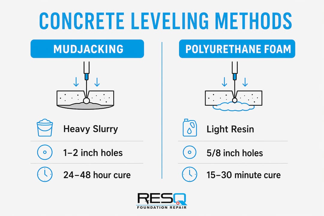 Infographic comparing mudjacking and polyurethane foam methods