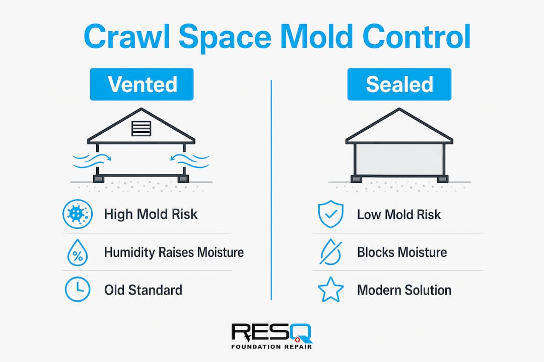 Infographic comparing vented and sealed crawl spaces