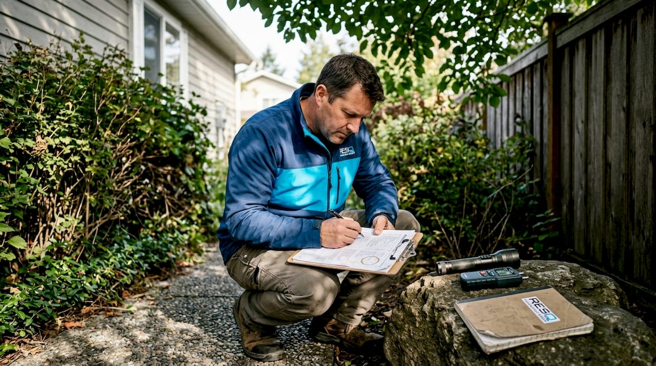 Landlord hands with crawl space inspection checklist