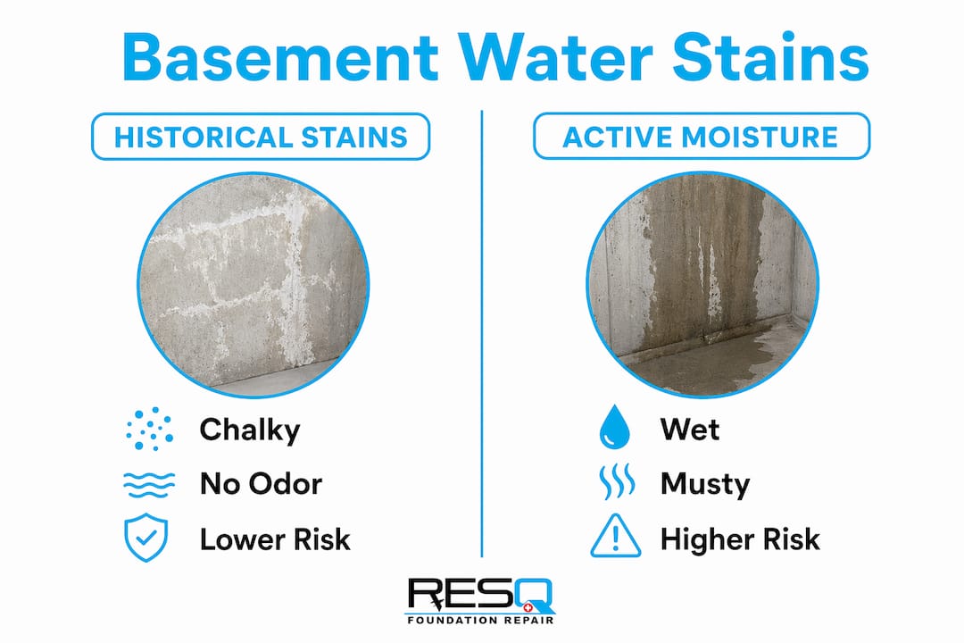 Infographic comparing historical and active basement stains