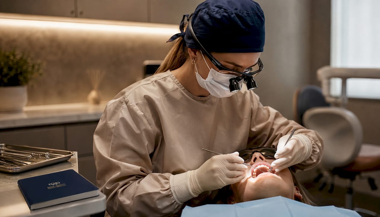Surgeon performing gum incision in crown lengthening