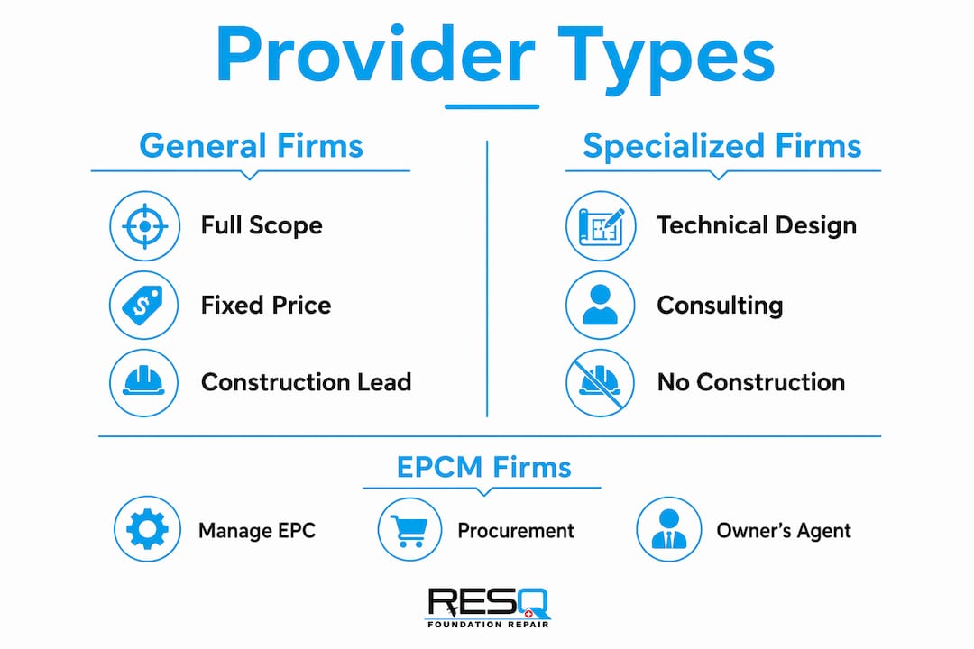 Infographic comparing types of industrial project providers