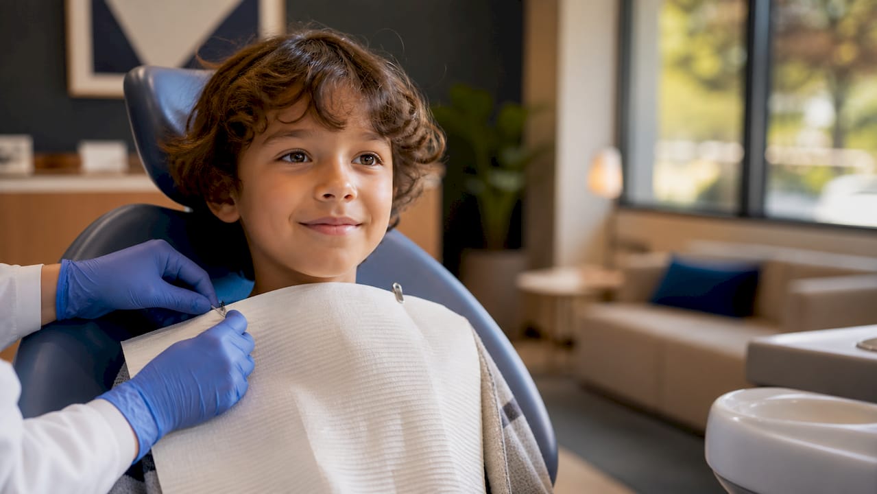 Child patient with dental bib before treatment