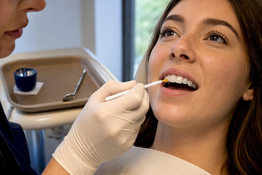 Clinician applying fluoride varnish to tooth