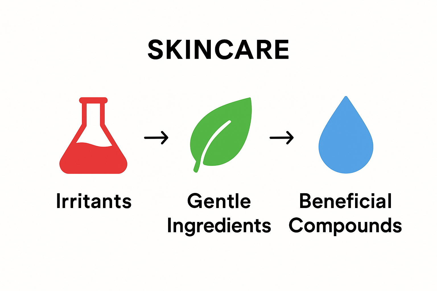 Infographic comparing skin irritants, gentle, and beneficial ingredients