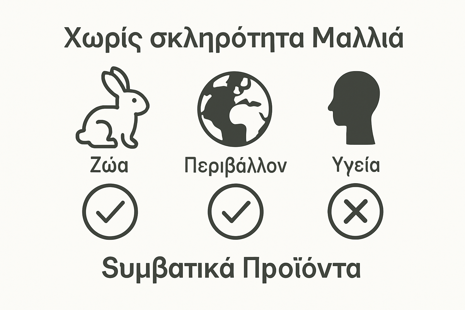 Infographic showing cruelty free versus conventional haircare: animal, planet, human icons comparison.
