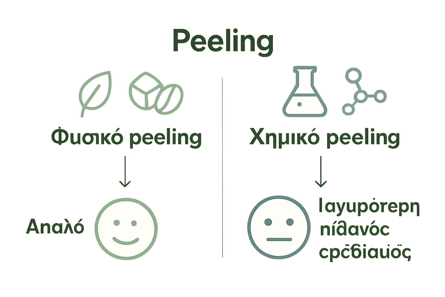 Comparison visuals for φυσικό vs χημικό peeling