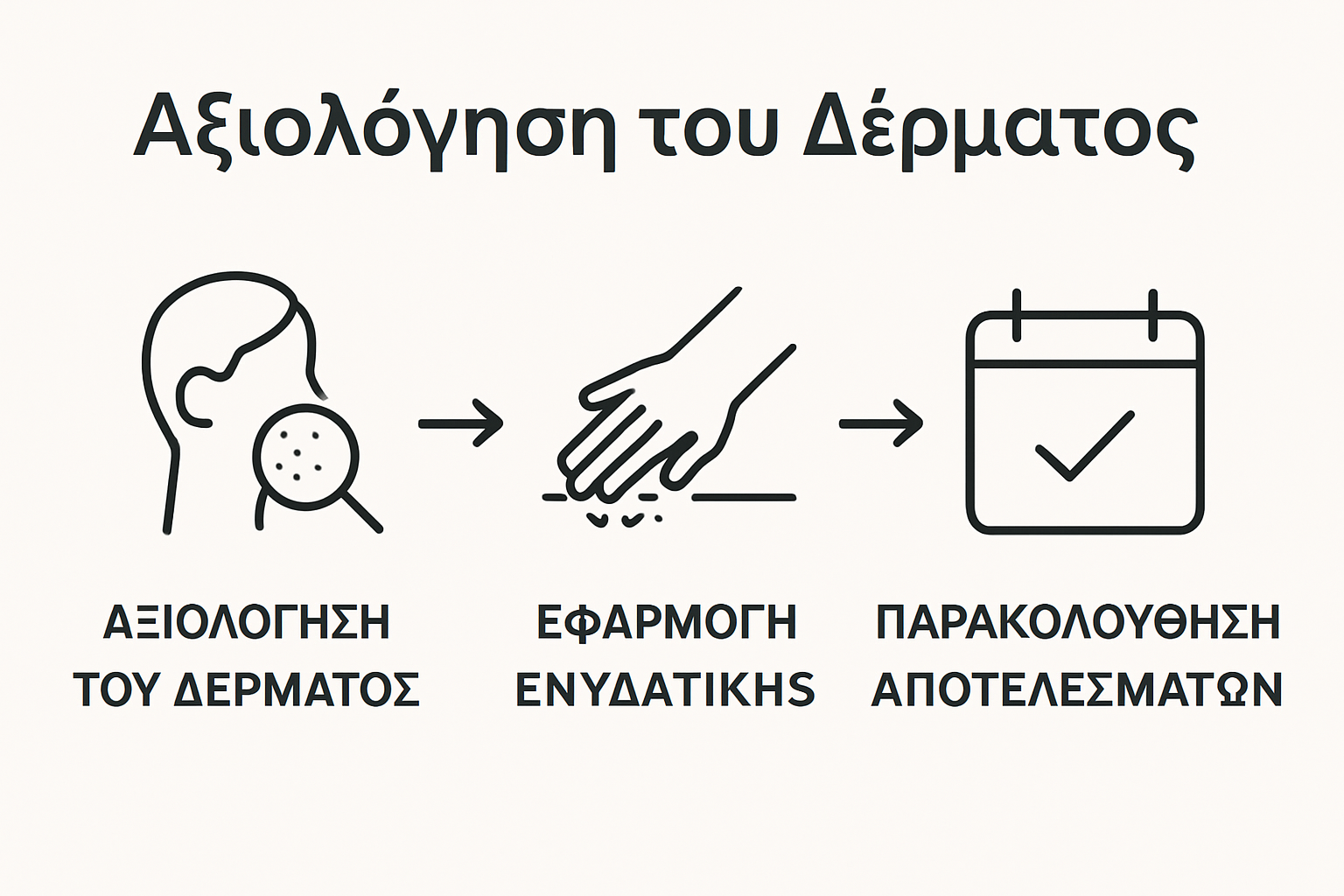 3 βήματα ενυδάτωσης σώματος με εικονίδια και βέλη