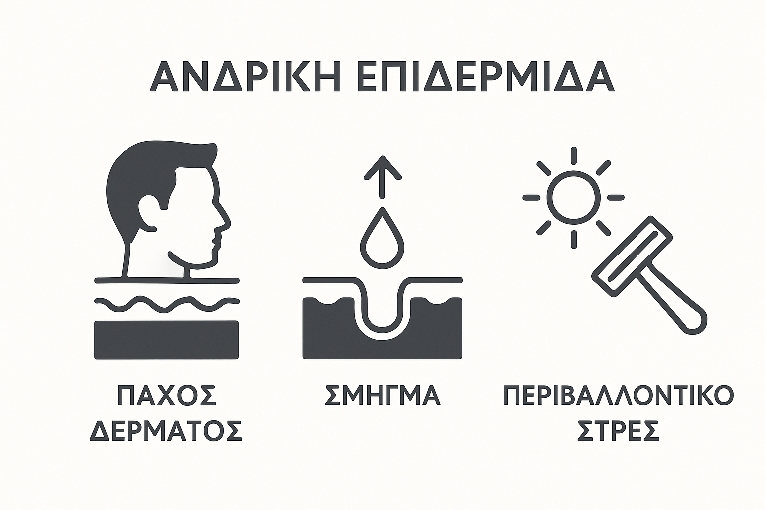 Σύγκριση χαρακτηριστικών ανδρικού δέρματος: πάχος, λιπαρότητα, καταπόνηση