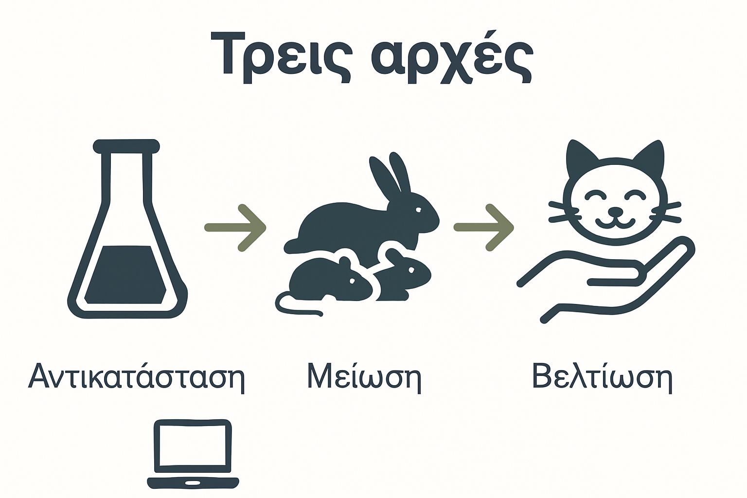 Infographic showing the 3Rs of cruelty free philosophy: replacement, reduction, refinement