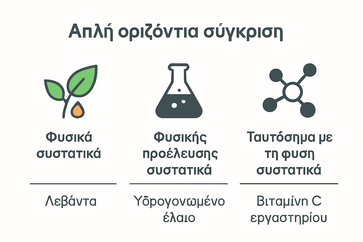 Σύγκριση φυσικών, φυσικής προέλευσης και ταυτοτικών συστατικών με εικόνες.
