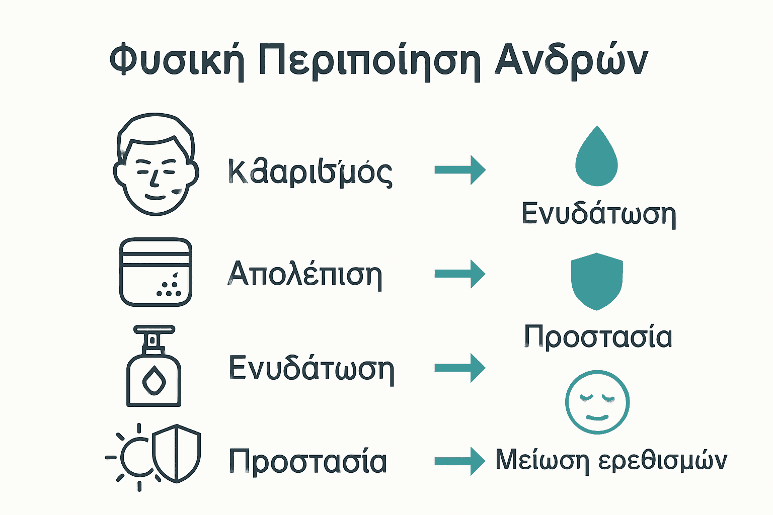 Infographic με στάδια ανδρικής φυσικής περιποίησης και βασικά οφέλη