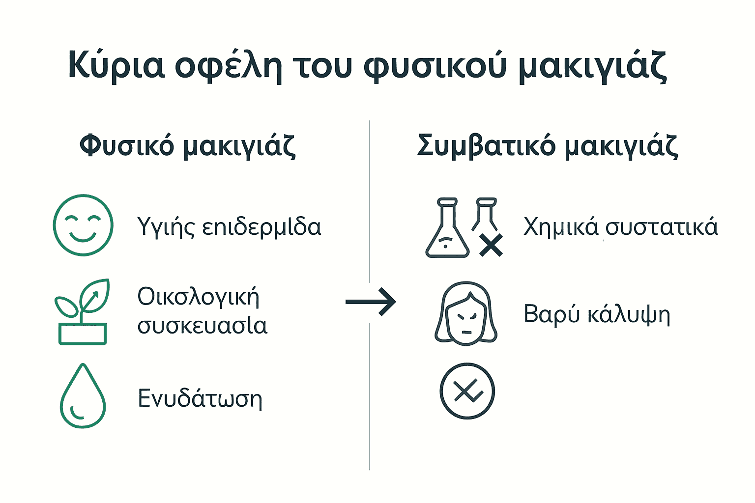 Infographic contrasting benefits of natural and conventional makeup