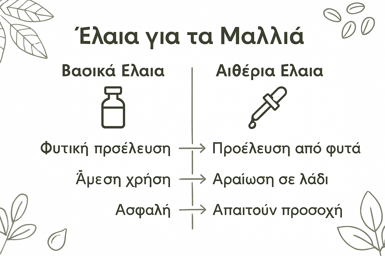 Ενημερωτικό γράφημα: Ποια είναι η διαφορά ανάμεσα στα βασικά και τα απαραίτητα έλαια μαλλιών;