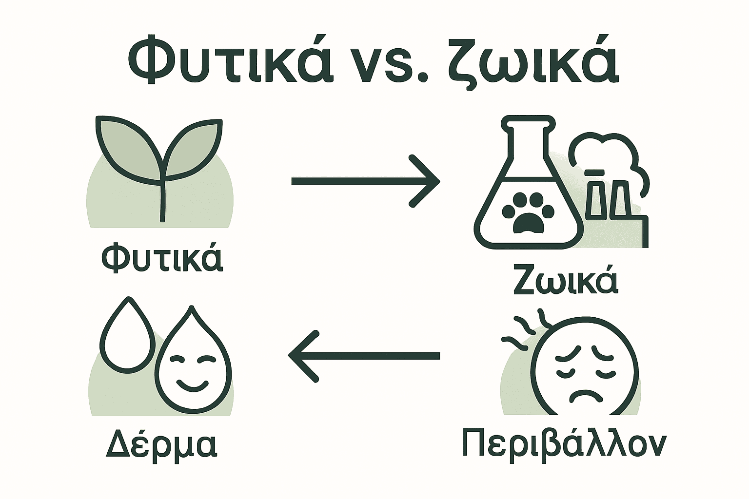 Ενημερωτικό γράφημα με τις βασικές διαφορές ανάμεσα στα vegan και τα συμβατικά καλλυντικά περιποίησης